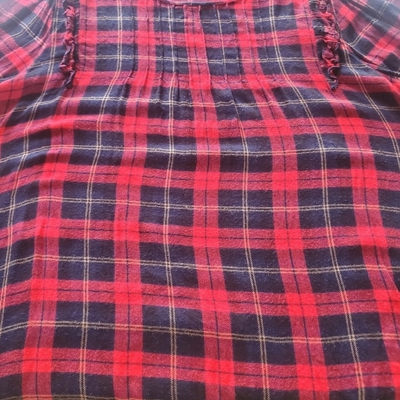 Fenomenon Red Plaid Holiday Ruffled Long Sleeve Sz. 3X Blouse Tunic - Picture 9 of 10